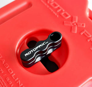 Close-up of a Rotopax Lox pack Mount on a red fuel container