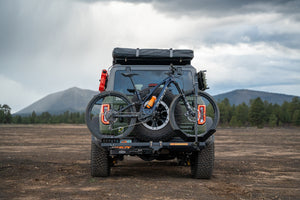 RambleSwing bicycle rack hitch and RambleRack carrying mountain bike