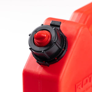 2 Gallon Gasoline GEN 2 in red closeup on black cap on a white background