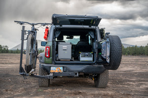 RambleSwing bike rack hitch in open position on a Ford Bronco