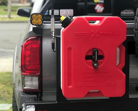 2 Gallon Gasoline GEN 2 in red mounted on a vehicle tailgate